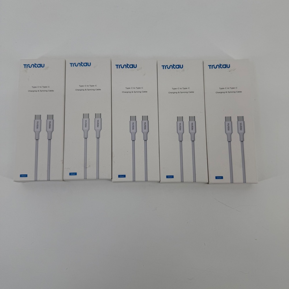 5 pack Trutau USB‎ C to USB C Cable White 6ft 3A Fast Charging Data Sync